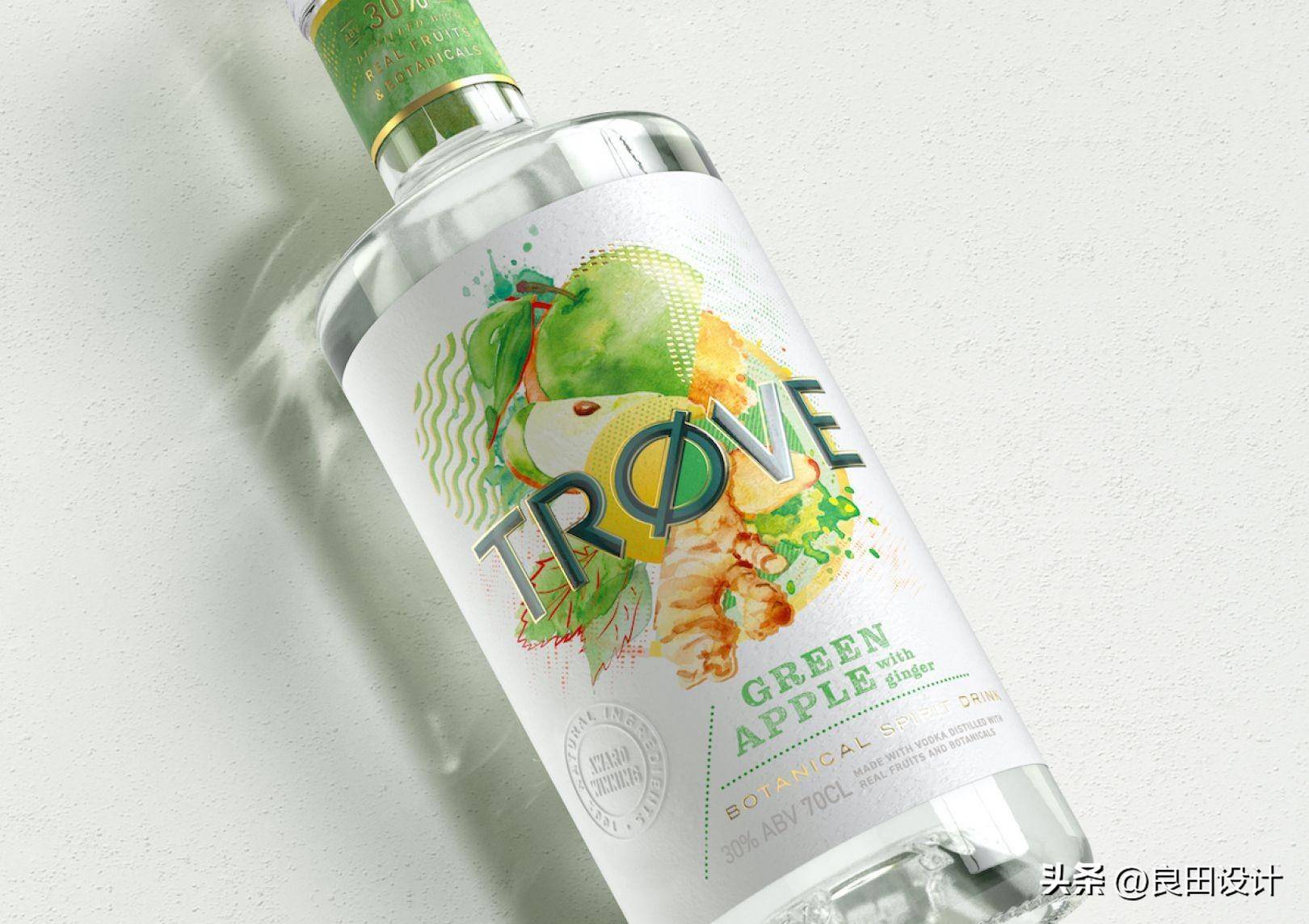 苹果主题插图手绘版:为新的低酒精、低热量烈酒品牌 TRØVE 创作的酒包装设计-第1张图片-太平洋在线下载