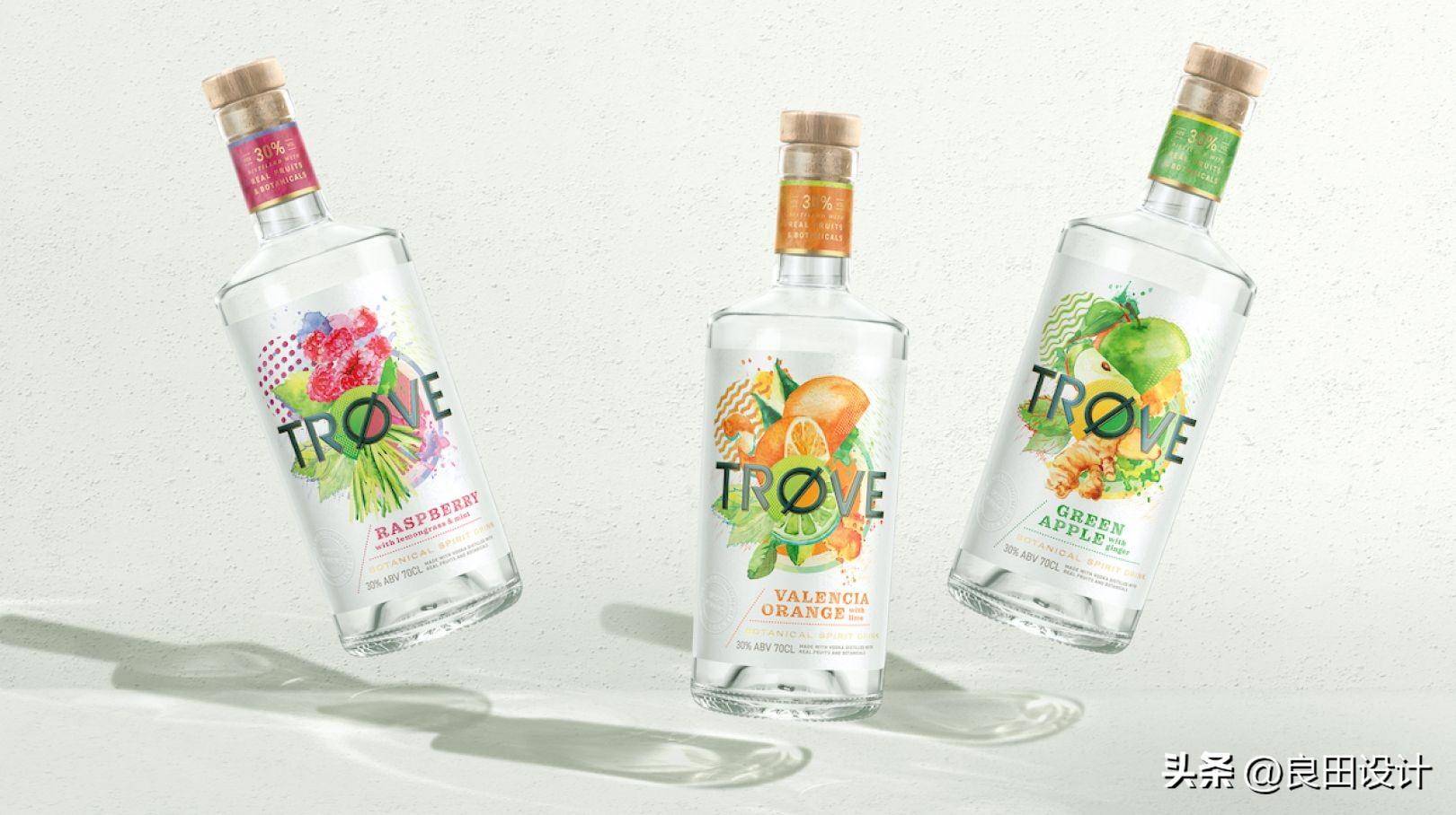 苹果主题插图手绘版:为新的低酒精、低热量烈酒品牌 TRØVE 创作的酒包装设计-第7张图片-太平洋在线下载